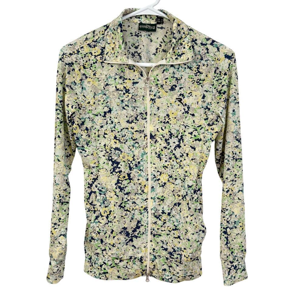 Chervò Sport Women’s Zip Golf Jacket  US Sz 6 Small Top Yellow Floral Sunblock